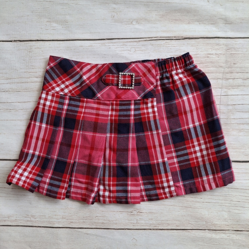 Girls Pink Plaid Pleated Skirt With Rhinestone Buckle Size 5 George